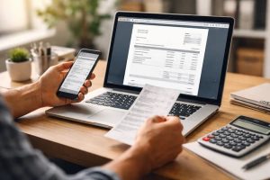 Autónomo gestionando su factura electrónica obligatoria en 2026 desde su ordenador