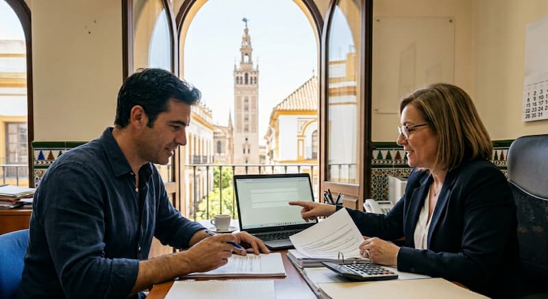 Autónomo revisando las novedades de la declaración de la renta 2025 con una gestoría en Sevilla