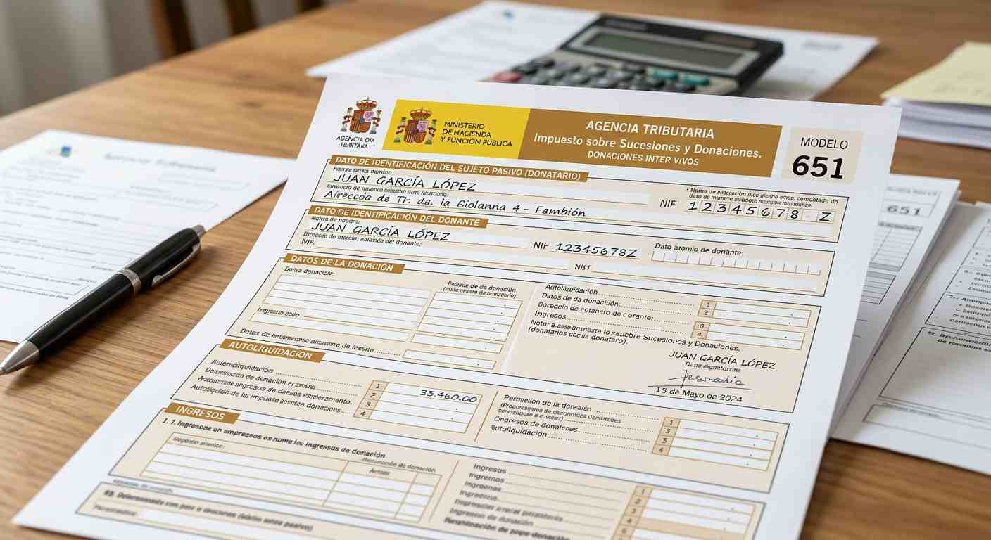 Documento fiscal del modelo 651 para declarar una donación familiar